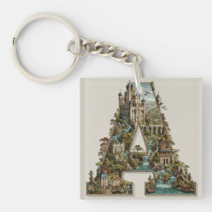 Fantasy Letter A with Castles in the Sky Storybook Key Ring