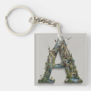 Fantasy Letter A with Castles in the Sky Storybook Key Ring