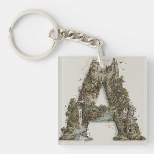 Fantasy Letter A with Castles in the Sky Storybook Key Ring