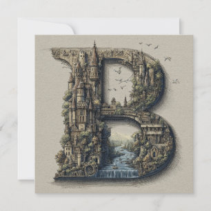 Fantasy Letter B with Castles in the Sky Storybook Holiday Card