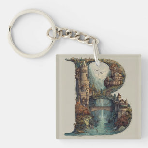 Fantasy Letter B with Castles in the Sky Storybook Key Ring