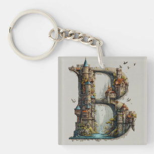 Fantasy Letter B with Castles in the Sky Storybook Key Ring