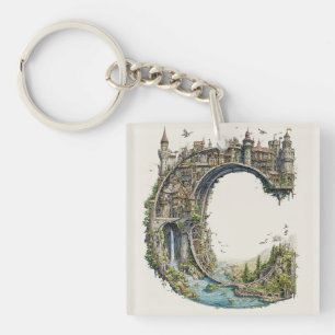 Fantasy Letter C with Castles in the Sky Storybook Key Ring