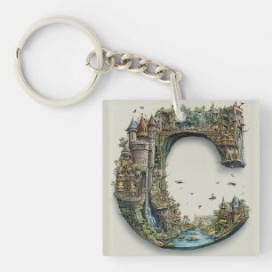Fantasy Letter C with Castles in the Sky Storybook Key Ring