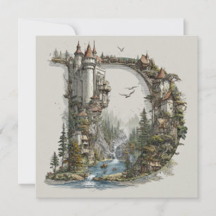 Fantasy Letter D with Castles in the Sky Storybook Holiday Card