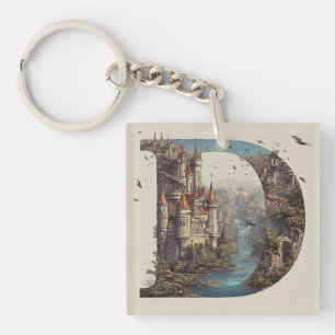 Fantasy Letter D with Castles in the Sky Storybook Key Ring