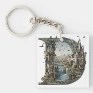 Fantasy Letter D with Castles in the Sky Storybook Key Ring