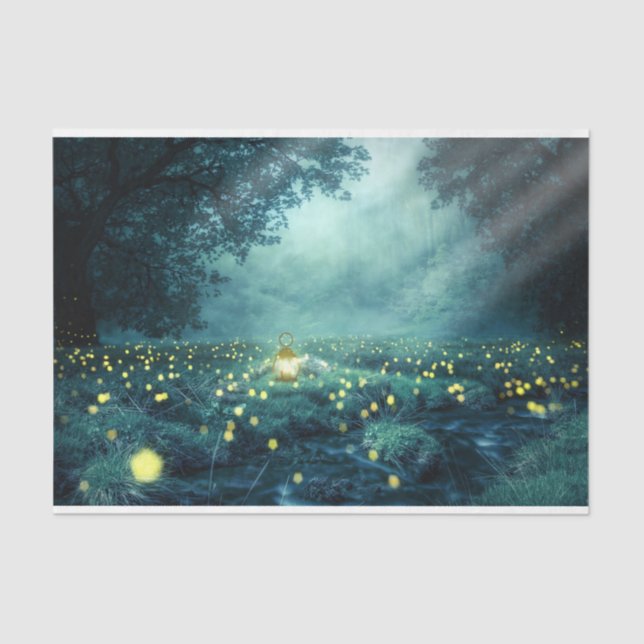 Fantasy Lightening Bugs Forest Decoupage Tissue Paper (Front)