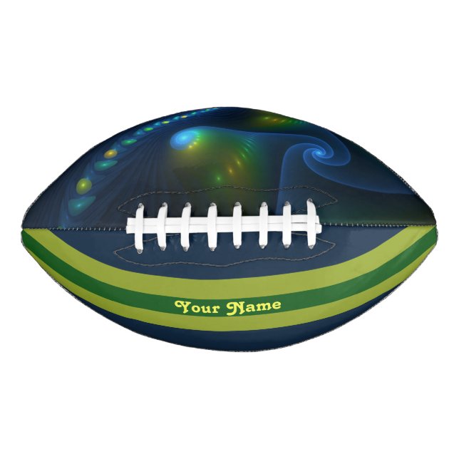 Fantasy Lights Abstract Blue Green Fractal Name Football (Front)
