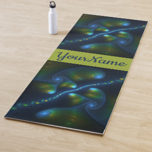 Fantasy Lights Abstract Blue Green Yellow Art Name Yoga Mat