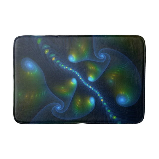 Fantasy Lights Abstract Blue Green Yellow Fractal Bath Mat (Front)