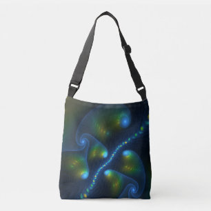 Fantasy Lights Abstract Blue Green Yellow Fractal Crossbody Bag