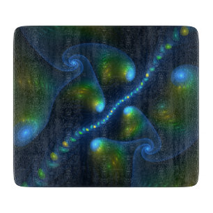 Fantasy Lights Abstract Blue Green Yellow Fractal Cutting Board