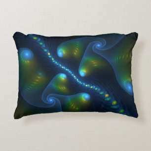 Fantasy Lights Abstract Blue Green Yellow Fractal Decorative Cushion