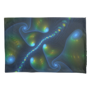 Fantasy Lights Abstract Blue Green Yellow Fractal Pillowcase