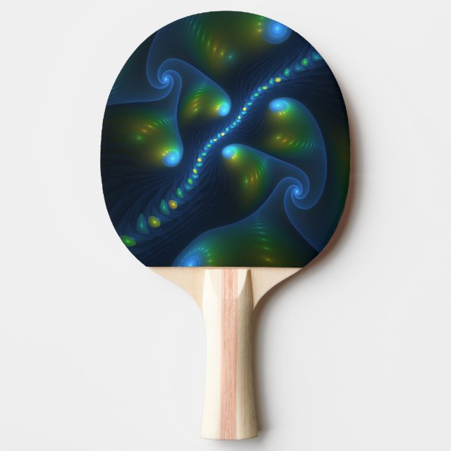 Fantasy Lights Abstract Blue Green Yellow Fractal Ping Pong Paddle (Front)
