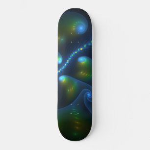 Fantasy Lights Abstract Blue Green Yellow Fractal Skateboard