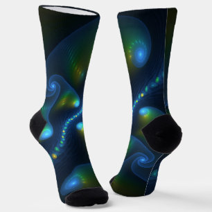 Fantasy Lights Abstract Blue Green Yellow Fractal Socks