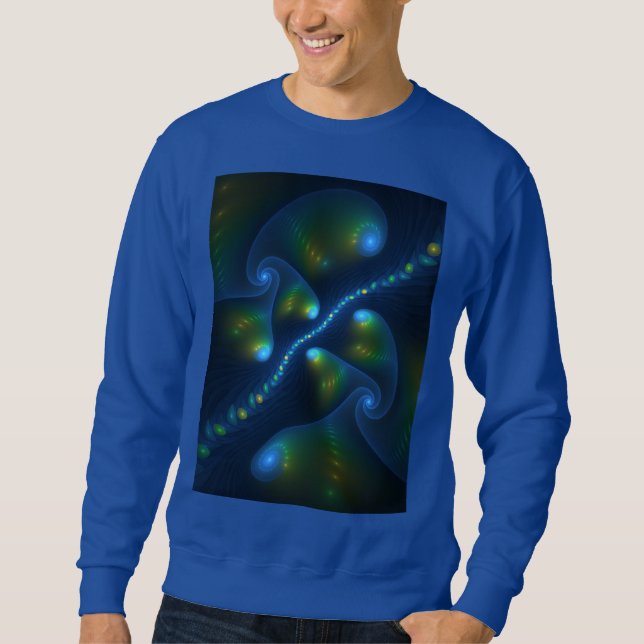 Fantasy Lights Abstract Blue Green Yellow Fractal Sweatshirt (Front)