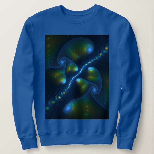 Fantasy Lights Abstract Blue Green Yellow Fractal Sweatshirt (Design Front)