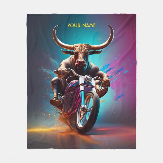 Fantasy Lovely Bull Riding Bike Fleece Blanket (Front)