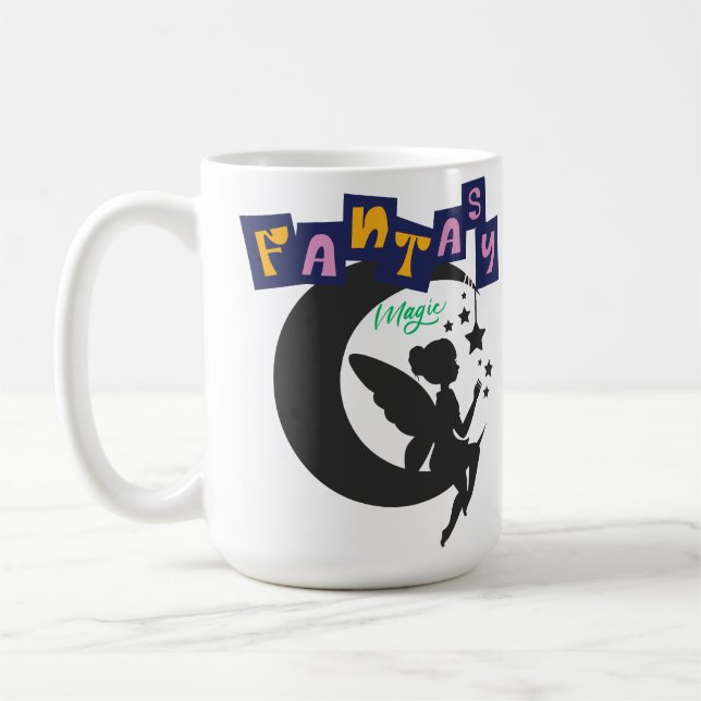 Fantasy Magic – Fairy Sitting on Moon with Stars Coffee Mug (Left)