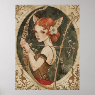 fantasy magical fairy fox woman in woods poster