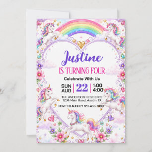 Fantasy Magical Unicorn Birthday Card - Pastel