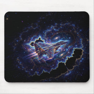 Fantasy Mandelbrot Fighter Jet In Fractal Portal Mouse Pad