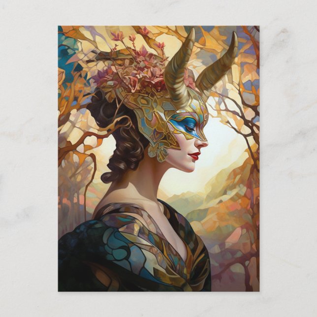Fantasy Mask Lady Art Postcard (Front)