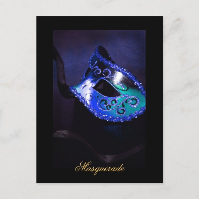 Fantasy Masquerade Mask BLue Fine Art Postcard (Front)