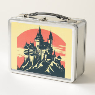 Fantasy Mediaeval Castle - Japanese Woodcut Style Metal Lunch Box