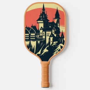 Fantasy Mediaeval Castle - Japanese Woodcut Style Pickleball Paddle