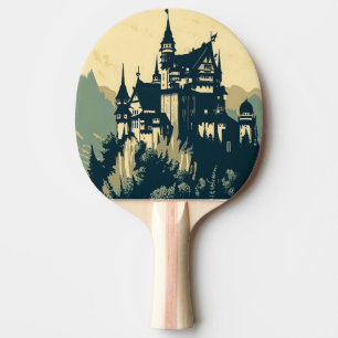 Fantasy Mediaeval Castle - Japanese Woodcut Style Ping Pong Paddle