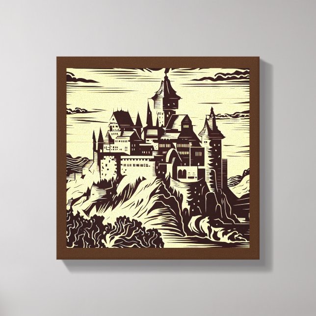 Fantasy Mediaeval Castle - Woodcut 2 Canvas Print (Front)