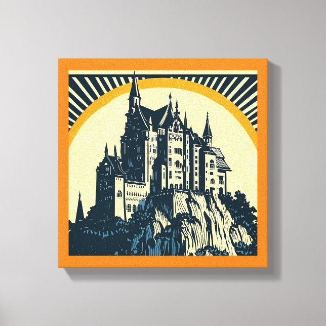 Fantasy Mediaeval Castle - Woodcut 3 Canvas Print (Front)