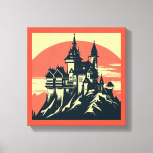 Fantasy Mediaeval Castle - Woodcut 4 Canvas Print