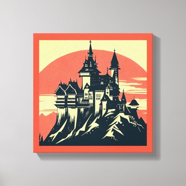 Fantasy Mediaeval Castle - Woodcut 4 Canvas Print (Front)
