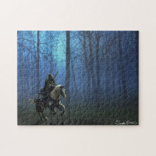 Fantasy Mediaeval Knight on Horseback in Moonlight Jigsaw Puzzle