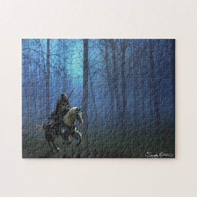 Fantasy Mediaeval Knight on Horseback in Moonlight Jigsaw Puzzle (Horizontal)