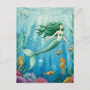 Fantasy Mermaid Ocean Seahorse Jellyfish Postcard