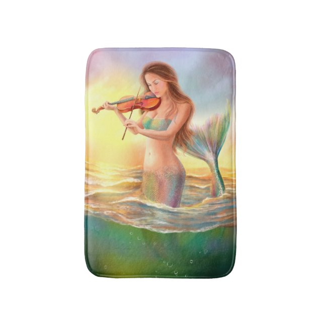 fantasy mermaid plays on violin on sunset Bath Mat (Front Vertical)