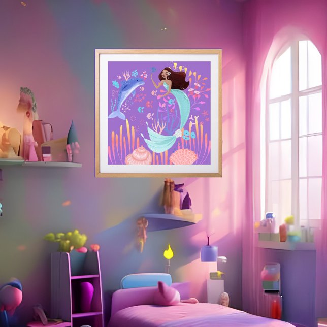 Fantasy Mermaid purple pink blue dolphin ocean 2  Poster (Creator Uploaded)