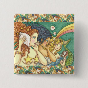 FANTASY MERMAID SISTERHOOD SHARING SECRET WISDOMS 15 CM SQUARE BADGE