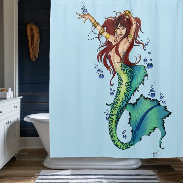 Fantasy Mermaid Teal Tail Shower Curtain (Creator Uploaded)