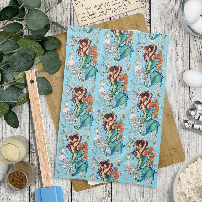 Fantasy Mermaid Teal Tail Tea Towel (Creator Uploaded)