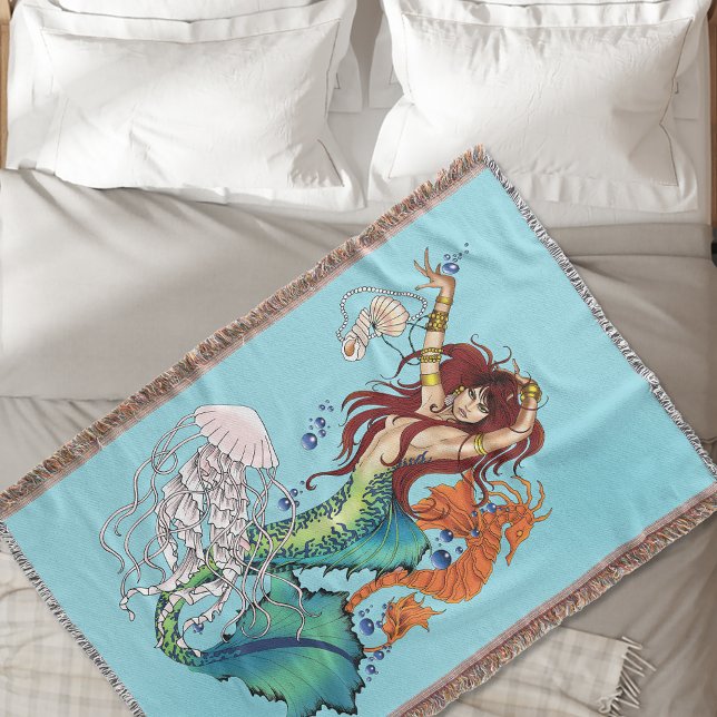 Fantasy Mermaid Teal Tail Throw Blanket (Creator Uploaded)