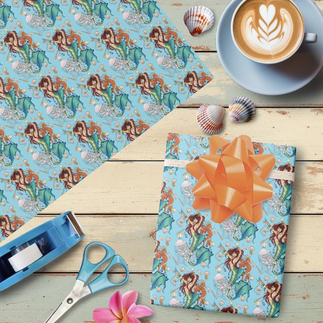 Fantasy Mermaid Teal Tail Wrapping Paper (Creator Uploaded)