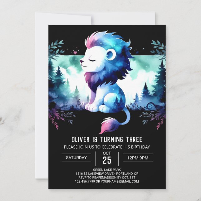 Fantasy Minimalist Lion Birthday Invitation (Front)
