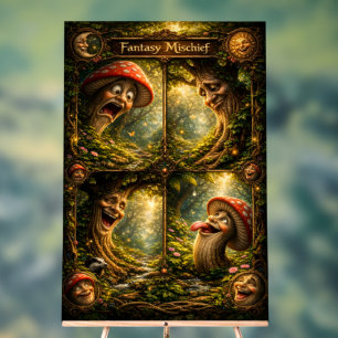 Fantasy mischief, enchanted forest greeting card w acrylic sign